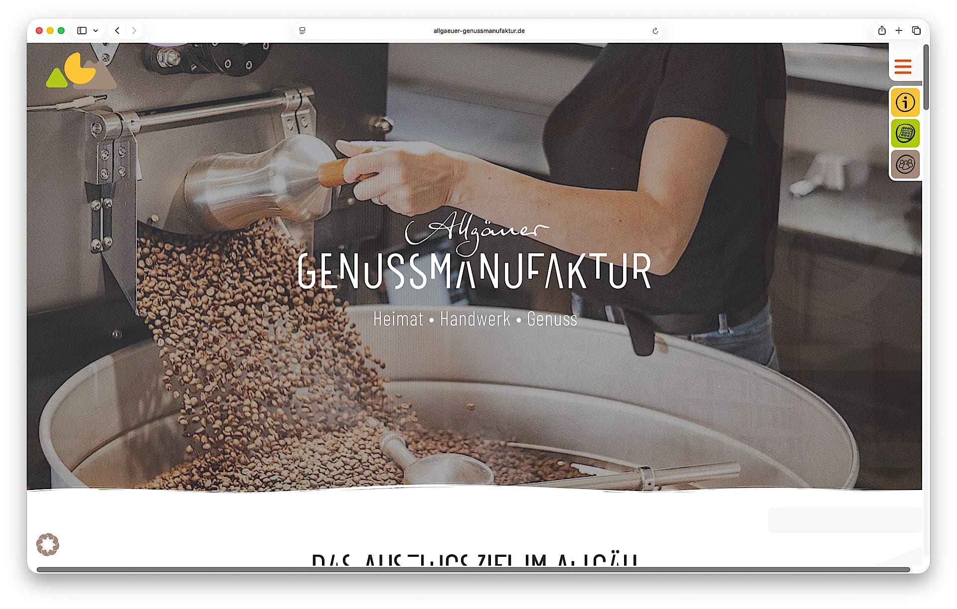 Website der Allgäuer Genussmanufaktur – Startseite und Veranstaltungen