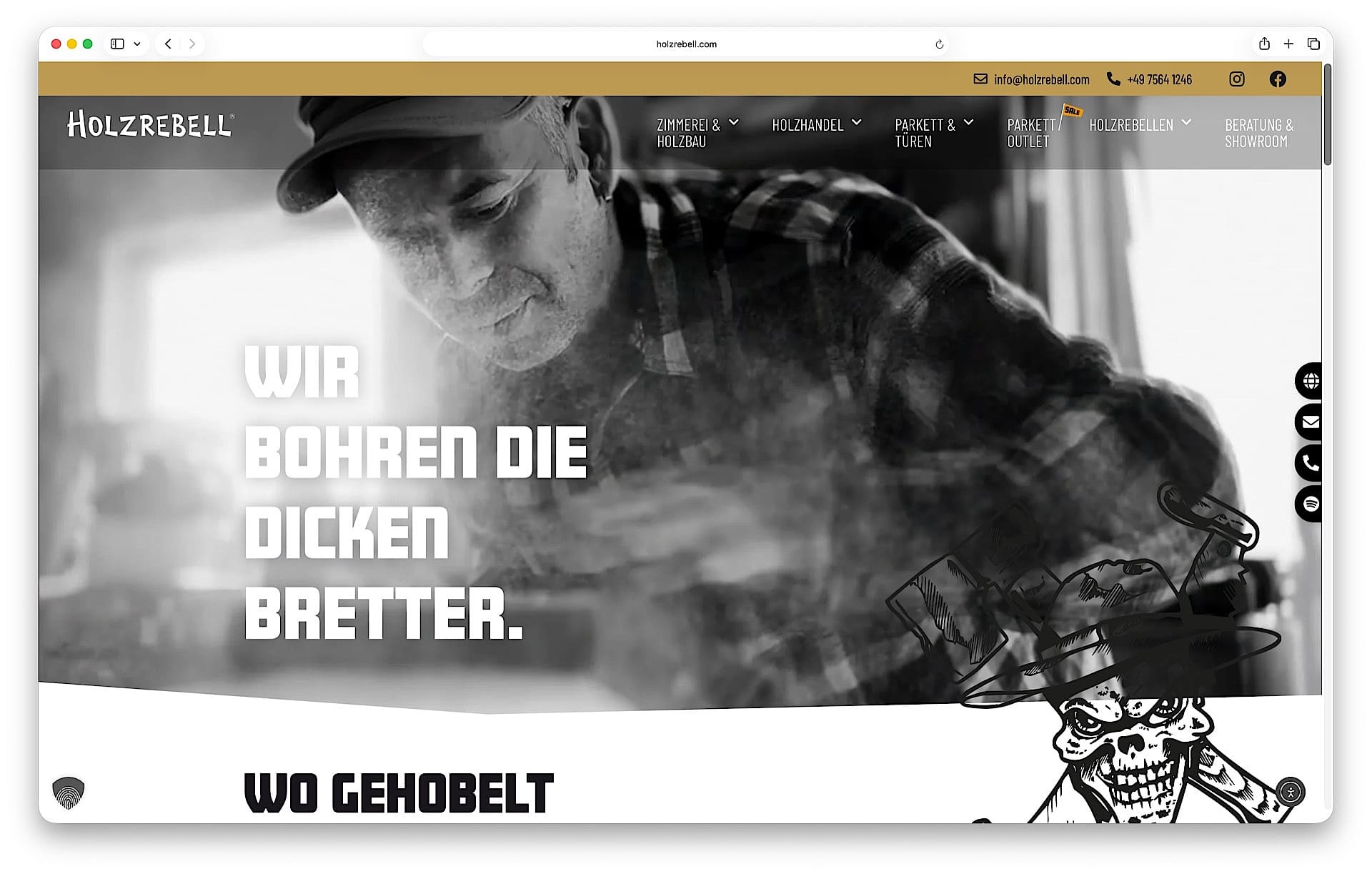 Website Holzrebell – Startseite und Bereich Parkett & Türen