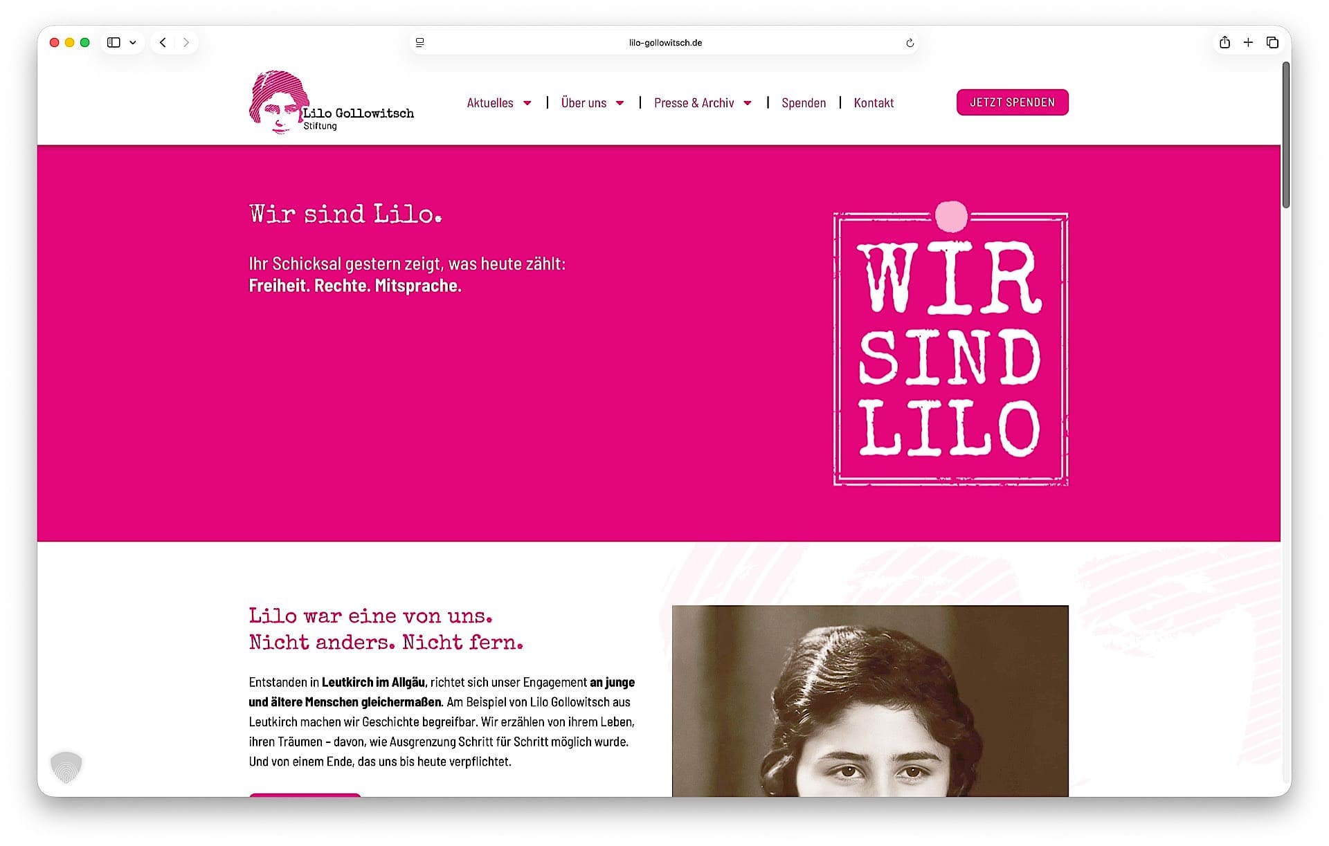 Website der Lilo Gollowitsch Stiftung – Startseite und Wanderausstellung